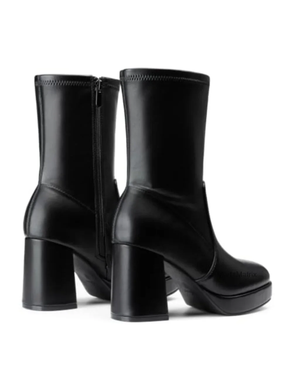 Platform Mid Calf Boots Chunky Block Heel Stretch Zip